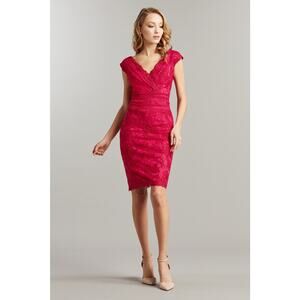 Tadashi Shoji Red Lace Embroidered Caria Cocktail Mini Dress Size 6